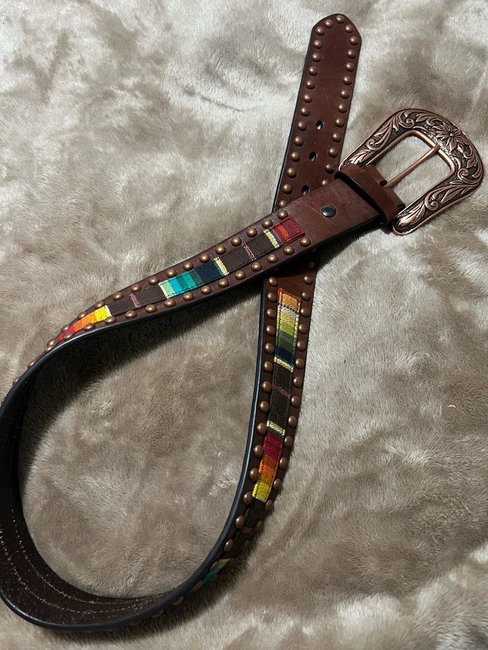 Ariat Brown Leather Copper Studded Belt With Multicolored Accents Small